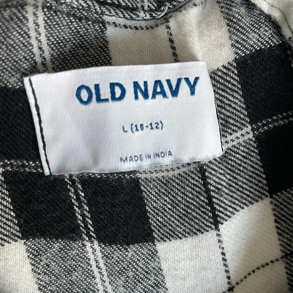Old Navy Plaid Shirt Dress Girls L 10-12 Casual Collared Black And White